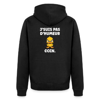 I'm not in the mood, Corner – Grumpy Duck - Unisex Premium Organic Zip Hoodie - black - Back - Nico (187cm)