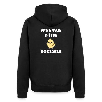Ich möchte nicht gesellig sein. - Unisex Premium Bio Zip Hoodie - Schwarz - Hinten - Nico (187cm)