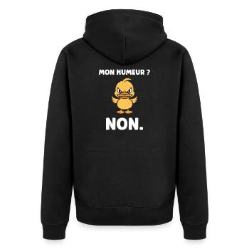 Sulky Duck No - Unisex Premium Organic Zip Hoodie - black - Back - Nico (187cm)