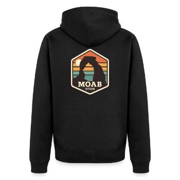 Arche du désert de Moab, Utah, coucher de soleil rétro - Veste à capuche bio Premium Unisexe - noir - Dos - Nico (187cm)