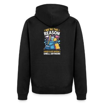 Reinigungskraft Spruch Lustiges Putzfrau Geschenk  - Unisex Premium Bio Zip Hoodie - Schwarz - Hinten - Nico (187cm)