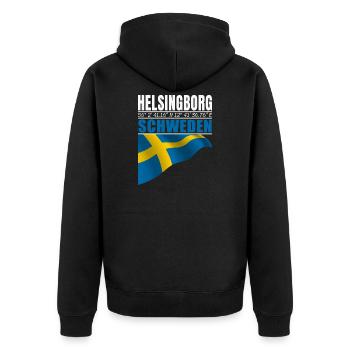 Helsingborg - Unisex Premium Bio Zip Hoodie - Schwarz - Hinten - Nico (187cm)