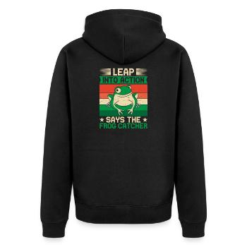 Frog Catcher Leap Into Action Frog - Unisex Premium Bio Zip Hoodie - Schwarz - Hinten - Nico (187cm)
