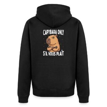 Lustiges Capybara Only S’il Vous Plaît Animal Meme - Unisex Premium Bio Zip Hoodie - Schwarz - Hinten - Nico (187cm)