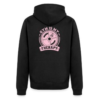 Das Fitnessstudio ist meine Therapie-Gewichtsplatte - Unisex Premium Bio Zip Hoodie - Schwarz - Hinten - Nico (187cm)