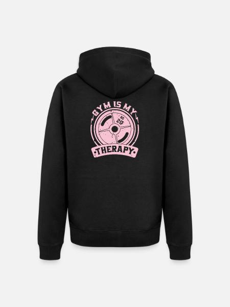 Gym is my therapy weight plate - Unisex Premium Organic Zip Hoodie - black