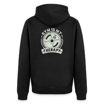Fitnessstudio ist meine Therapie - Unisex Premium Bio Zip Hoodie - Schwarz - Hinten - Nico (187cm)
