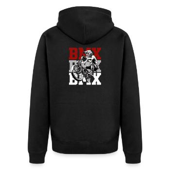 BMX Rider Jump Action Design - Unisex Premium Bio Zip Hoodie - Schwarz - Hinten - Nico (187cm)