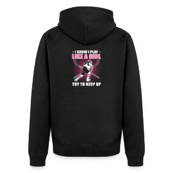 I Play Like a Girl Hockey - Unisex Premium Bio Zip Hoodie - Schwarz - Hinten - Nico (187cm)