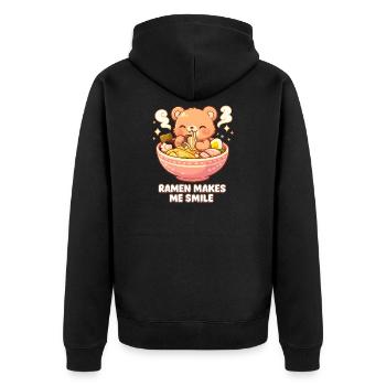 Kanagawa Wave Ramen Bowl Kawaii Japanese - Unisex Premium Organic Zip Hoodie - black - Back - Nico (187cm)