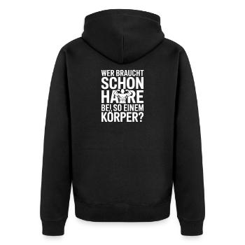 Glatze Wer Braucht Schon Haare Halbglatze Glatzen - Unisex Premium Bio Zip Hoodie - Schwarz - Hinten - Nico (187cm)