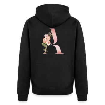 Monogramm Ein Pastellblume - Unisex Premium Bio Zip Hoodie - Schwarz - Hinten - Nico (187cm)