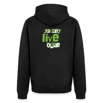 You Only Live Once Grüne Graffiti Optik - Unisex Premium Bio Zip Hoodie - Schwarz - Hinten - Nico (187cm)