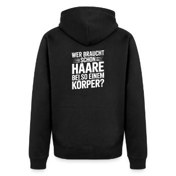 Glatze Wer Braucht Schon Haare Halbglatze Glatzen - Unisex Premium Bio Zip Hoodie - Schwarz - Hinten - Nico (187cm)