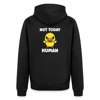 Rebellisches Entlein heute nicht - Unisex Premium Bio Zip Hoodie - Schwarz - Hinten - Nico (187cm)