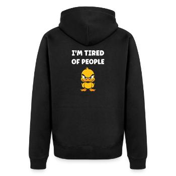 Genervt von Menschen – Grummeliges Entlein - Unisex Premium Bio Zip Hoodie - Schwarz - Hinten - Nico (187cm)