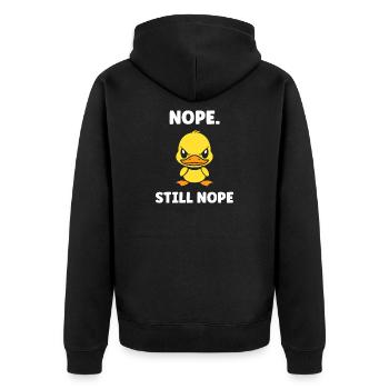 NEIN, immer noch Nein, rebellische Ente. - Unisex Premium Bio Zip Hoodie - Schwarz - Hinten - Nico (187cm)