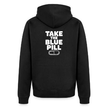 Nimm die blaue Pille - Unisex Premium Bio Zip Hoodie - Schwarz - Hinten - Nico (187cm)