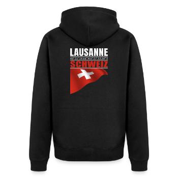Lausanne - Unisex Premium Bio Zip Hoodie - Schwarz - Hinten - Nico (187cm)