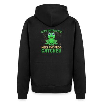 Frog Catcher Hop´s Instructor Frog - Unisex Premium Bio Zip Hoodie - Schwarz - Hinten - Nico (187cm)