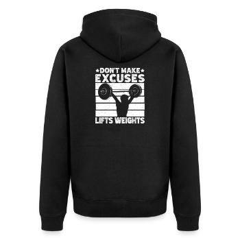Powerlifting Bodybuilder Don´t Make Excuses Gym - Unisex Premium Bio Zip Hoodie - Schwarz - Hinten - Nico (187cm)