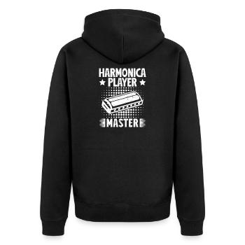 Harmonica Musican Player Master Harmonica - Unisex Premium Bio Zip Hoodie - Schwarz - Hinten - Nico (187cm)