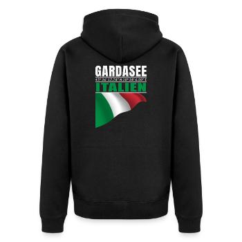 Gardasee - Unisex Premium Bio Zip Hoodie - Schwarz - Hinten - Nico (187cm)