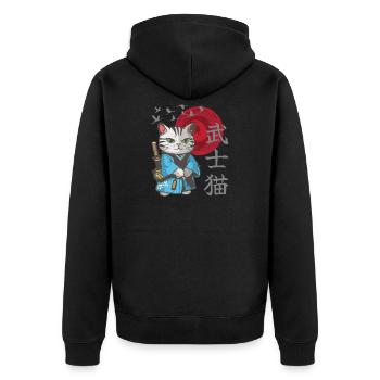 Katze Anime japanisch Samurai Kätzchen - Unisex Premium Bio Zip Hoodie - Schwarz - Hinten - Nico (187cm)