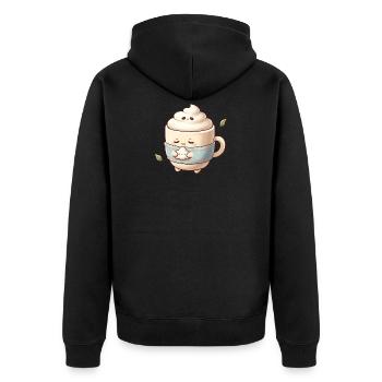 Kuschelige Wolkenkaffee Becher - Unisex Premium Bio Zip Hoodie - Schwarz - Hinten - Nico (187cm)