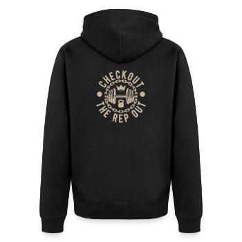 Fitness Motivation Bodybuilder Checkout The Rap - Unisex Premium Organic Zip Hoodie - black - Back - Nico (187cm)