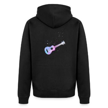 Aquarelle ukulélé hawaïen - Veste à capuche bio Premium Unisexe - noir - Dos - Nico (187cm)