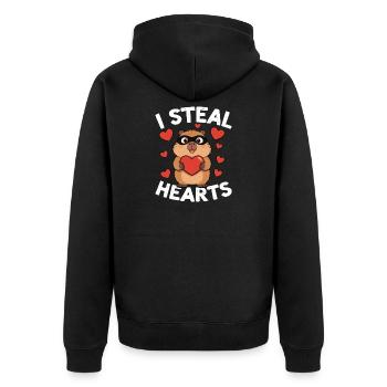 Ich stehle den Hamster der Herzen - Unisex Premium Bio Zip Hoodie - Schwarz - Hinten - Nico (187cm)