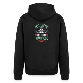 Havanese Liebe mit Flügeln - Unisex Premium Bio Zip Hoodie - Schwarz - Hinten - Nico (187cm)