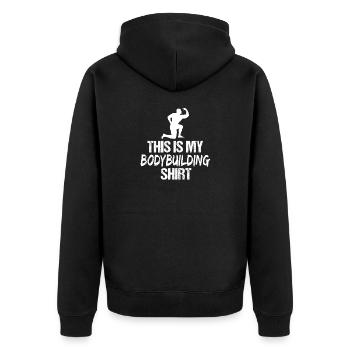 Das ist mein Bodybuilding-Shirt-Fitnessstudio-Design - Unisex Premium Bio Zip Hoodie - Schwarz - Hinten - Nico (187cm)
