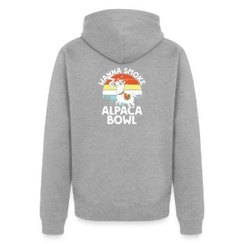 Alpaga Bowl Sunset Forêt Rétro - Veste à capuche bio Premium Unisexe - gris chiné - Dos - Nico (187cm)