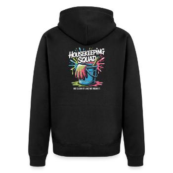 Lustiges Putzen Design - Unisex Premium Bio Zip Hoodie - Schwarz - Hinten - Nico (187cm)