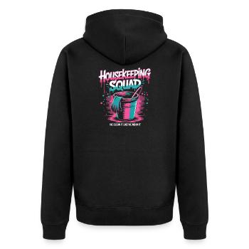 Lustiges Putzen Design - Unisex Premium Bio Zip Hoodie - Schwarz - Hinten - Nico (187cm)