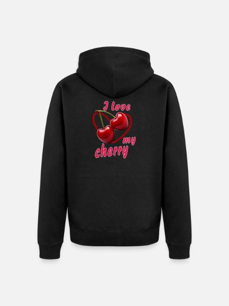 CHERRIES I love my cherry - Unisex Premium Organic Zip Hoodie - black