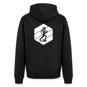 Running Fokus pur - Unisex Premium Bio Zip Hoodie - Schwarz - Hinten - Nico (187cm)