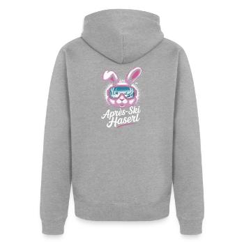 Apres Ski Haserl Hüttengaudi Skifahrerin Skihaserl - Unisex Premium Bio Zip Hoodie - Grau meliert - Hinten - Nico (187cm)