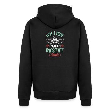 Ich liebe meinen Mastiff – Engelsflügel - Unisex Premium Bio Zip Hoodie - Schwarz - Hinten - Nico (187cm)