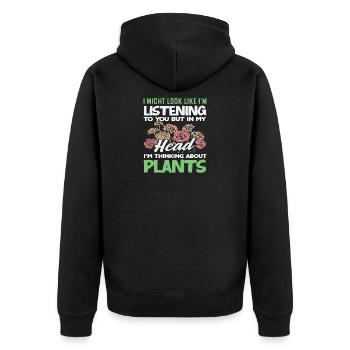 Je pense aux plantes, jardinier drôle - Veste à capuche bio Premium Unisexe - noir - Dos - Nico (187cm)