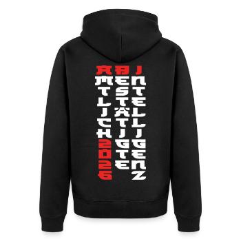 Abi 2026 - Abitur - Manga Style Geschenk - Unisex Premium Bio Zip Hoodie - Schwarz - Hinten - Nico (187cm)