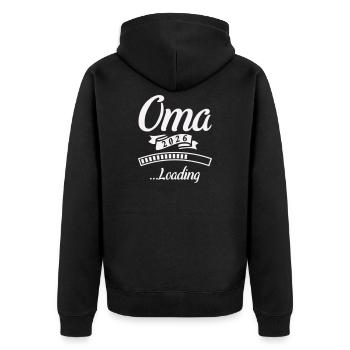 Oma 2026 Loading  - Unisex Premium Bio Zip Hoodie - Schwarz - Hinten - Nico (187cm)