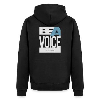 Be a Voice – Not an Echo - Unisex Premium Organic Zip Hoodie - black - Back - Nico (187cm)