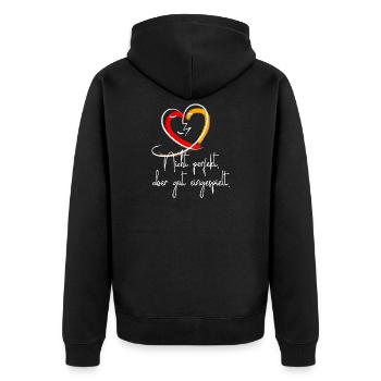 Partner TShirt Nicht perfekt, aber gut eingespielt - Unisex Premium Organic Zip Hoodie - black - Back - Nico (187cm)