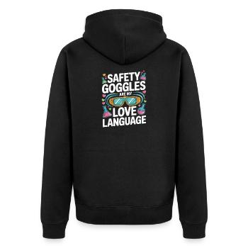 Love Language Safety Goggles - Unisex Premium Bio Zip Hoodie - Schwarz - Hinten - Nico (187cm)