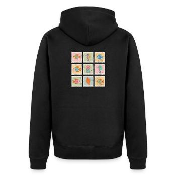 Timbres du motif Animaux de la mer - Veste à capuche bio Premium Unisexe - noir - Dos - Nico (187cm)