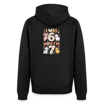 Geburtstag 7 Jahre: Tierdruck - Unisex Premium Bio Zip Hoodie - Schwarz - Hinten - Nico (187cm)