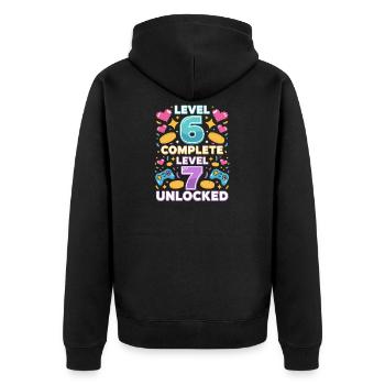 Level 6 Komplett Level 7 Freigeschaltet - Unisex Premium Bio Zip Hoodie - Schwarz - Hinten - Nico (187cm)